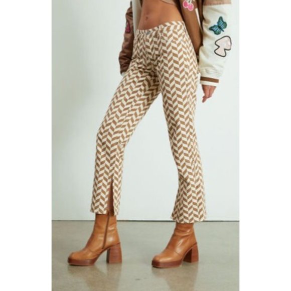 Pacsun Jeans Low Rise Brown Chevron Straight Leg Slit Denim Pants Womens 24” - Picture 6 of 11
